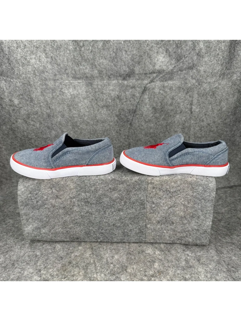 Polo Ralph Lauren Bal Harbour Slip On Shoes Blue Denim Red Toddler Size 9 206